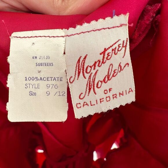 1960s Party Dress Berry Red Bow Back Sleeveless Flare Skirt Monterey Modes XS - Picture 10 of 13